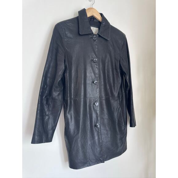 Nine West Vintage Leather Y2K Butter Soft Button-Up Jacket in Black - Size S - Picture 2 of 7
